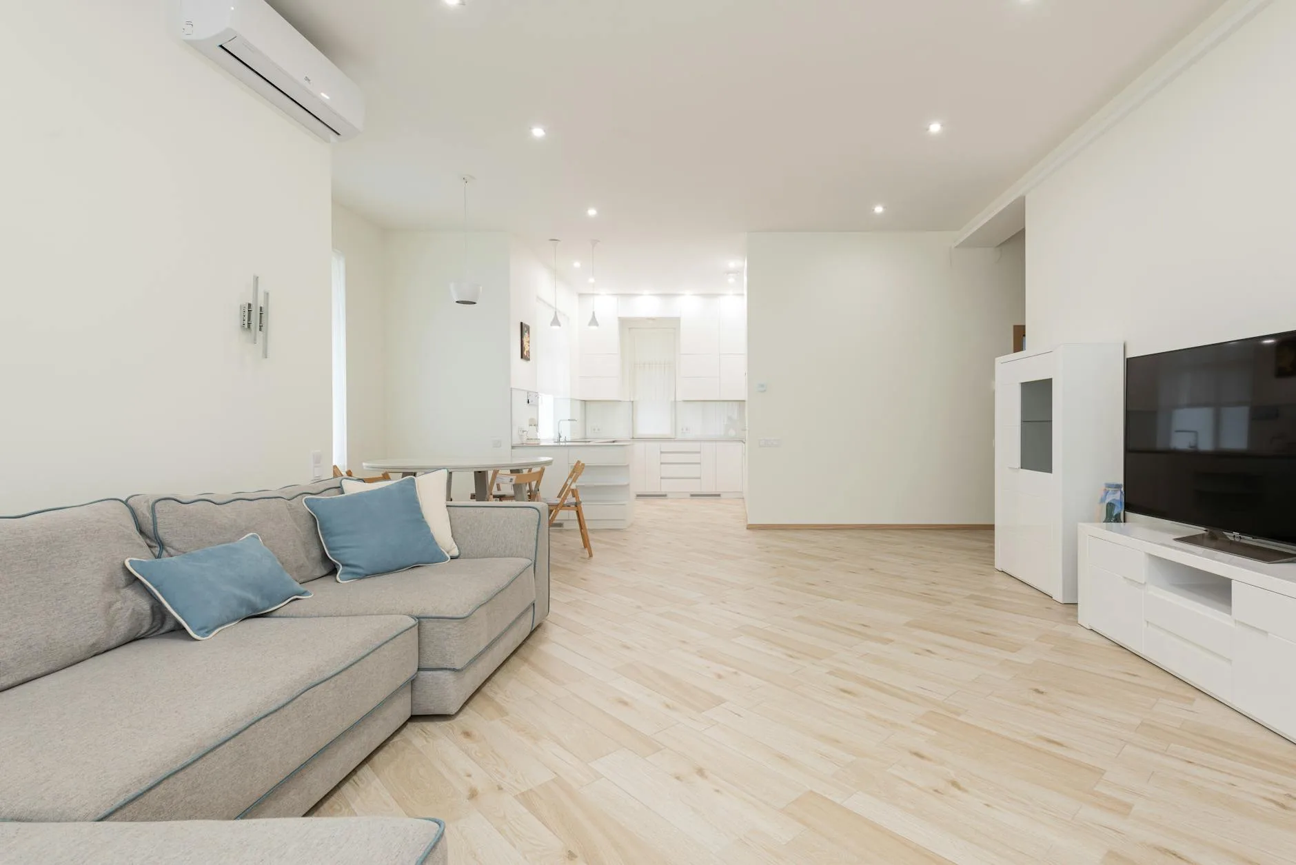 White air purifier in a clean modern living room