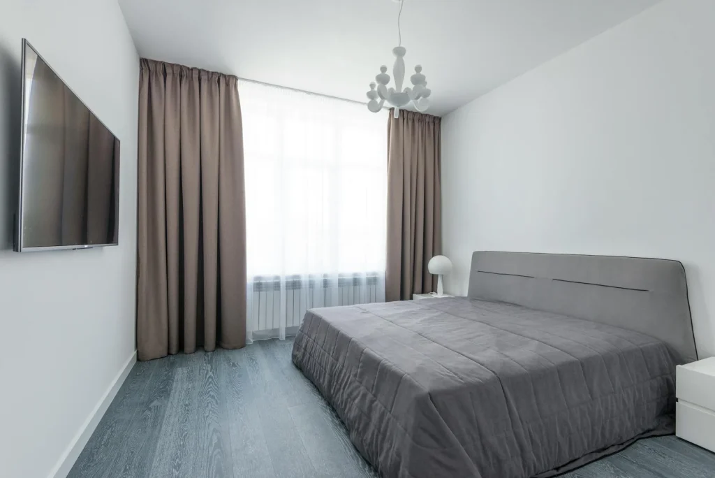 Clean modern bedroom with a peaceful and calm interior