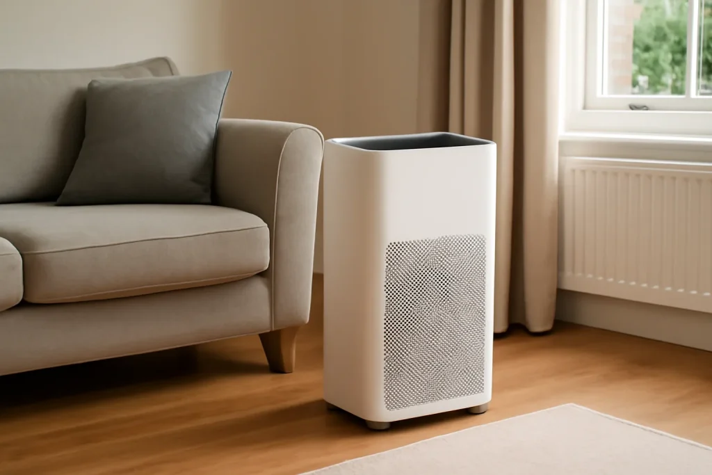 Air purifier in a living room for air purifier myths debunked