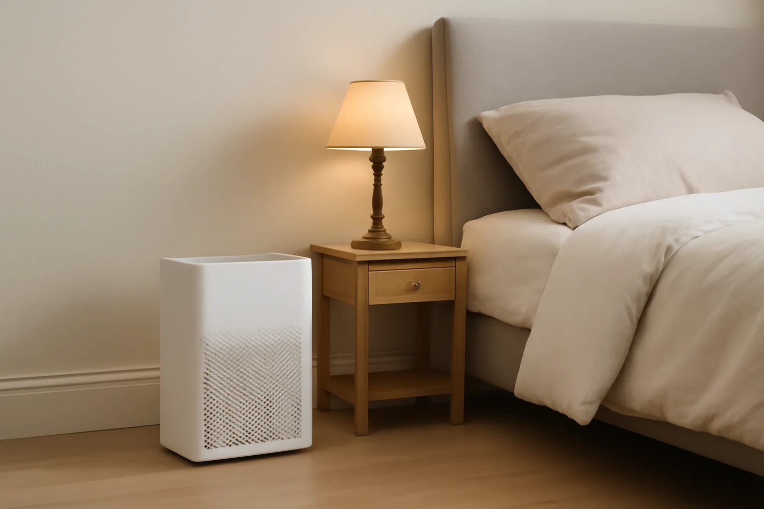 Bedroom air purifier set up for overnight use