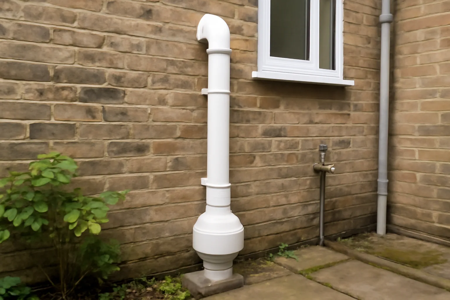Radon sump ventilation pipe and fan system in a home