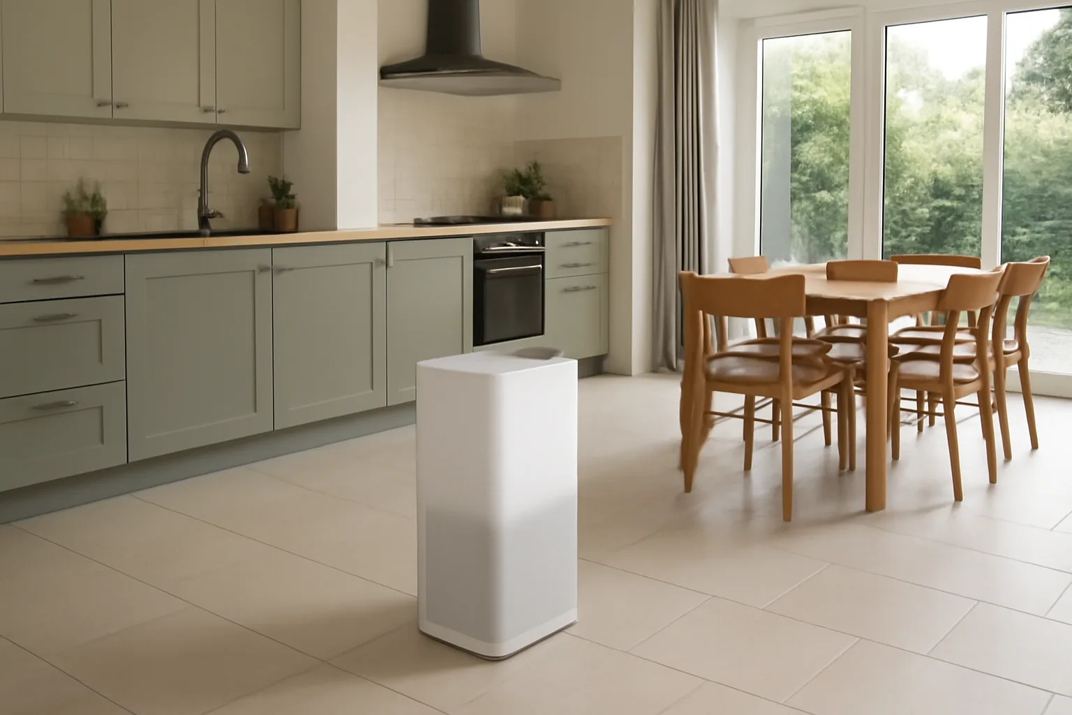 Air purifier near a kitchen for cooking indoor air quality