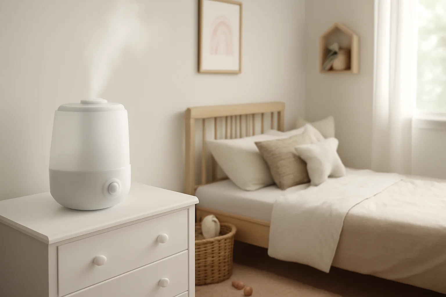 Cool mist humidifier in a child bedroom for safer humidity