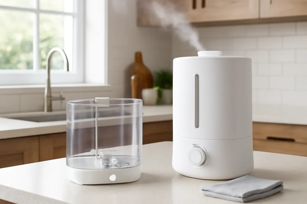 Clean humidifier water tank drying after hygiene routine