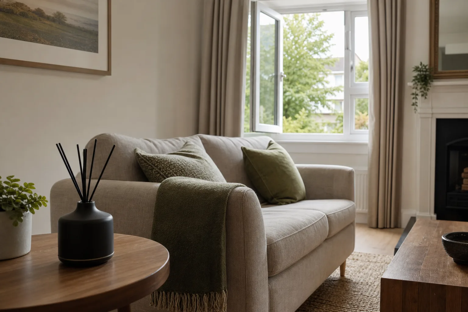 Open window ventilating a room after diffuser use