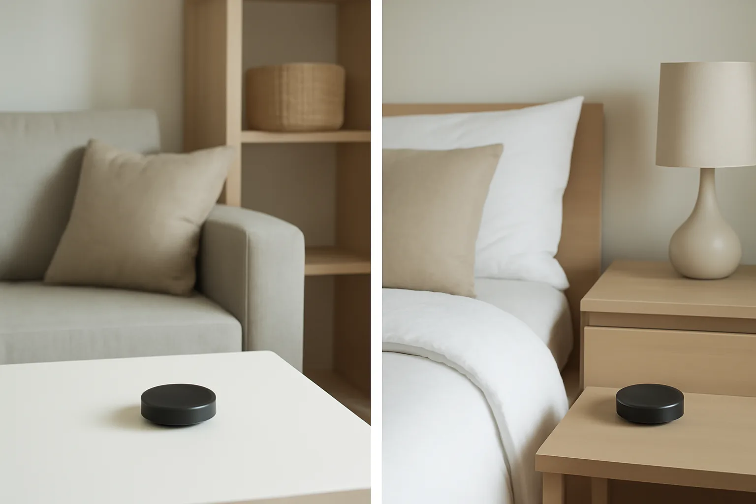 Passive radon test detectors placed in living and sleeping rooms
