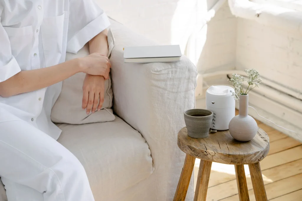 Modern bedroom humidifier used to explain humidifier costs in the UK